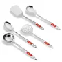 Sumeet Stainless Steel Big Serving and Cooking Spoon Set of 5pc (1 Turner 1 Serving Spoon 1 Skimmer 1 Basting Spoon 1 Ladle)