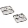 Coconut Stainless Steel Partition Plate - Set of 2 (Pav Bhaji Plate) - Small - 8 inches