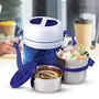 Trueware Office 3 Lunch Box 3 Stainless Steel Containers Tiffin Insulated Lunch Box Outer Plastic Body BPA Free|300 ml x 3- Blue