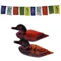 Wooden Pair of Mandarin Ducks for Love Luck and and Buddhist Prayer Flags for Car