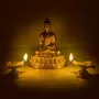 Brass Buddha Blessing Hand Statue with Leaf Shaped Lamps Height 5.5 inch MN-brass_leaf_diya_combo3