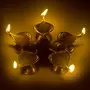 Handmade Indian Puja Brass Oil Lamp - Diya Lamp Leaf Shaped Design Set of 5 MN-Brass_Leaf_Diya_combo2