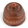 Wooden Round Dry Fruit Box with Brass Inlay Work on Top