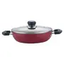 Vinod Zest Non-Stick Kadai with Glass Lid 2 litres Capacity (22 cm Diameter) with Riveted Sturdy Handles and 3mm Thickness - Red (Induction and Gas Stove Compatible)