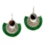 Women's Oxidized Earring with Mirror & Green Thread Party Wear., 2 image