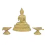 Brass Buddha Blessing Hand Statue with Leaf Shaped Lamps Height 5.5 inch MN-brass_leaf_diya_combo3, 6 image
