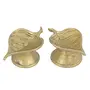 Handmade Indian Puja Brass Oil Lamp - Diya Lamp Leaf Shaped Design Set of 2 MN-Brass_Leaf_Diya_combo4, 2 image