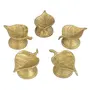 Handmade Indian Puja Brass Oil Lamp - Diya Lamp Leaf Shaped Design Set of 5 MN-Brass_Leaf_Diya_combo2, 2 image