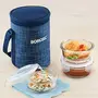 Indigo Glass Lunch Box Set of 3 400 ml Microwave Safe Office Tiifin, 2 image