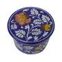 Indian Blue Art Pottery Ceramic Cotton Storage Box (9 cm x 9 cm x 7 cm Blue), 3 image