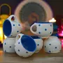 Stylish Ceramic Handcrafted Black Pari Dot Printed Microwave Safe Tea Cup/Coffee Cup Set Ideal Best Gift for Friends Family Home Office use Kitchen Cup Set (Set of 6 130 ML) (WHITE BLUE DOT(7)), 4 image