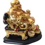 Laughing Buddha Sitting On Chair Ingot and Money Coin for Health Wealth and Happiness (Big Size 13 cm) Golden, 2 image