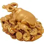 Wish Fulfilling Cow with Calf On Lucky Coins (Small) in Golden Colour Wealth Cow Showpiece - 5 cm, 2 image