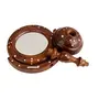 Vintage Hand Carved Wooden Table Top Round Portable Makeup Mirror with Stand, 6 image