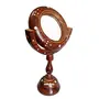 Vintage Hand Carved Wooden Table Top Round Portable Makeup Mirror with Stand, 3 image