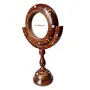 Vintage Hand Carved Wooden Table Top Round Portable Makeup Mirror with Stand, 4 image
