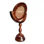 Vintage Hand Carved Wooden Table Top Round Portable Makeup Mirror with Stand, 5 image