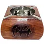 Brown Sheesham Wood Brass & Steel Ash Tray with Black Elephant Design, 3 image