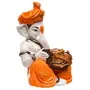 India Polyresine Orange & White Ganesha Playing Dholak, 3 image