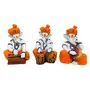 India Polyresine Set of 3 Orange Dhoti & Turban Ganesha Playing Instruments Showpiece, 2 image