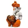 India Polyresine Orange & White Ganesha Playing Dholak, 4 image