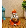 India Polyresine Orange & White Ganesha Playing Dholak, 2 image