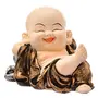 India Handcrafted Resine Little Sleeping Laughing Buddha Monk with Potli Sculpture | Showpiece for Home Dcor and Office, 2 image
