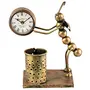 Handcrafted Wrought Iron Ant Clock Pen/Pencil Holder Vintage Look Desk Organiser Pen Stand for Home & Office Table Decor Showpiece., 2 image