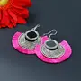 Women's Oxidized Earring with Mirror & Pink Thread Party Wear Naughty Black & White Panda, 2 image