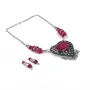 Designer Heart Shaped Metal and Pink Stone Tibetan Silver Oxidised Necklace Set for Women, 2 image
