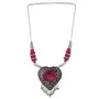 Designer Heart Shaped Metal and Pink Stone Tibetan Silver Oxidised Necklace Set for Women, 3 image
