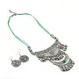 Light Green Thread Oxidized Silver Necklace with Earrings for Women, 2 image