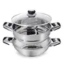 Stainless Steel Induction Base Wok Multi Purpose Kadai and Steamer 22cm with Glass Lid, 4 image