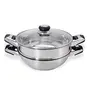 Stainless Steel Induction Base Wok Multi Purpose Kadai and Steamer 22cm with Glass Lid, 2 image
