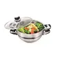 Stainless Steel Induction Base Wok Multi Purpose Kadai and Steamer 22cm with Glass Lid, 5 image