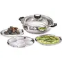 Induction Compatible Stainless Steel Sandwich Base Multi Purpose Kadai with Glass Lid and 5 Plates 27 cm Silver, 2 image