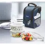 MILTON Health First Round Glass Tiffin Box with Cover 380ml Set of 3 Transparent Glass, 3 image