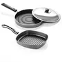 SUMEET Aluminium Nonstick Funky Junior Combo Set 1 Grill 1 Pizza Pan with S. S. Lid (Silver ), 11 image