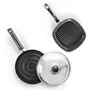 SUMEET Aluminium Nonstick Funky Junior Combo Set 1 Grill 1 Pizza Pan with S. S. Lid (Silver ), 8 image