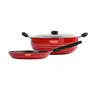 Sumeet Aluminium Cookware Set With Lid 1.5L 1 Kadhai With Lid 1 Tapper Pan (Red), 11 image