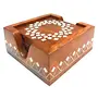 Wooden Handmade Set of 6 with Decorative Holder Tabletop Coasters for Tea Coffee Cups Mugs Beer Cans Bar Glass Indian Handicrafts(4inchx4inch) Square, 2 image