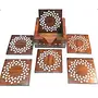 Wooden Handmade Set of 6 with Decorative Holder Tabletop Coasters for Tea Coffee Cups Mugs Beer Cans Bar Glass Indian Handicrafts(4inchx4inch) Square, 4 image