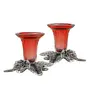 Antique Silver Candle Stand Grapevine Diya Holder Set of Two Red, 2 image