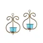 Set of 2 Decorative Golden Wall Sconce/Candle Holder with Turquoise Glass and Free T-Light Candles, 2 image