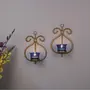 Set of 2 Decorative Golden Wall Sconce/Candle Holder with Blue Glass and Free T-Light Candles