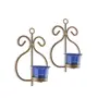 Set of 2 Decorative Golden Wall Sconce/Candle Holder with Blue Glass and Free T-Light Candles, 4 image