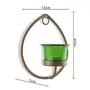 Set of 2 Decorative Golden Drop Wall Sconce/Candle Holder with Green Glass and Free T-Light Candles, 5 image