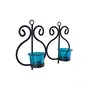 Set of 2 Decorative Wall Sconce/Candle Holder with Turquoise Glass and Free T-Light Candles, 3 image