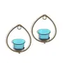 Set of 2 Decorative Golden Drop Wall Sconce/Candle Holder with Turquoise Glass and Free T-Light Candles, 3 image