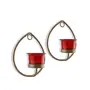 Set of 2 Decorative Golden Drop Wall Sconce/Candle Holder with Red Glass and Free T-Light Candles, 4 image